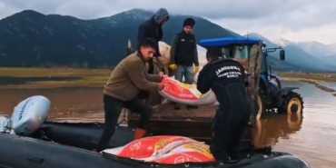 Aşırı yağışta mahsur kalan çoban ve hayvanlara jandarmada